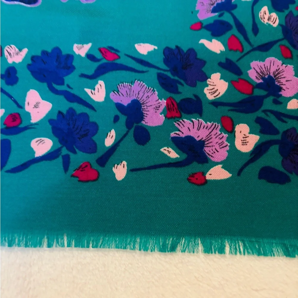 Scarf Green and Purple Floral Scarf EUC